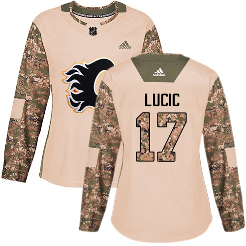 Adidas Flames #17 Milan Lucic Camo Authentic 2017 Veterans Day Women's Stitched NHL Jersey